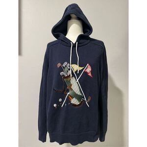 Brooks Brothers supima cotton Blue Embroidered golf club crest hoodie sweater L